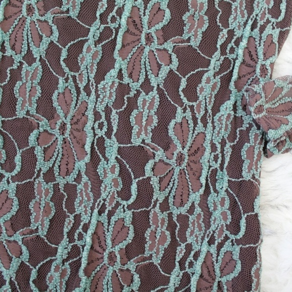 A'reve Lace Ruffle Tier Hem Dress in Brown & Teal - Picture 6 of 7